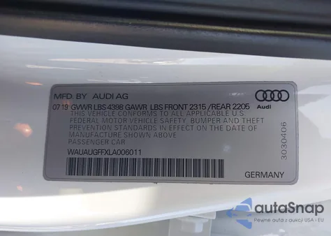 2020 Audi A3 Premium 40 Tfsi Front-Wheel Drive S Tronic z USA, uszkodzony, nr VIN WAUAUGFFXLA006011